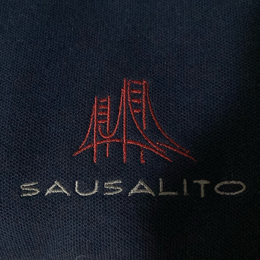 Souvenir Navy Embroidered Collared SS Shirt from Sausalito; Men’s Adult 1X Large